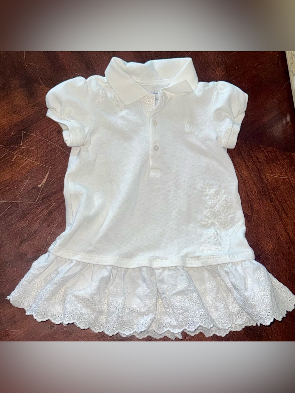 Ralph Lauren Baby Girls White Polo Dress | Eyelet Ruffle Hem | 18M | EUC - Picture 2 of 7